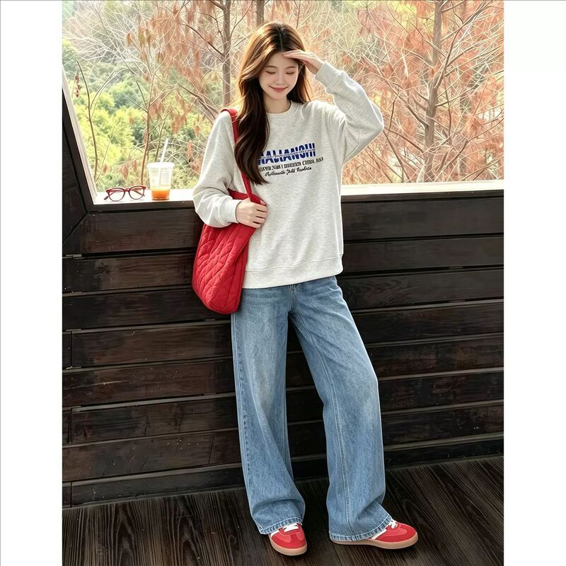 Spring and Autumn Maternity Outfit 2026 New Fashionable Sweatshirt with Belly Support and Wide-Leg Denim Pants for Commuting Two-Piece Set Spring and Autumn Maternity Outfit 2026 New Fashionable Sweatshirt with Belly Support and Wide-Leg Denim Pants for Commuting Two-Piece Set