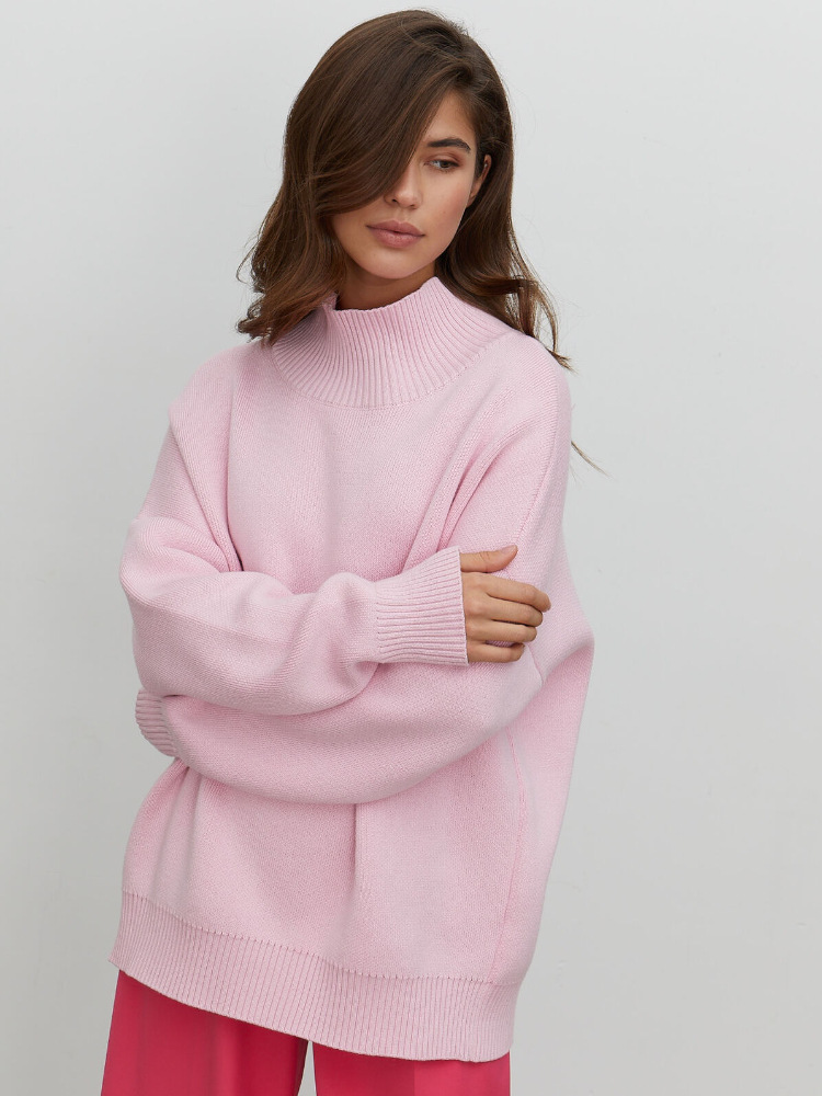Suéter de punto con cuello medio alto, estilo europeo y americano, otoño e invierno 2025, moderno, versátil, holgado, cálido, elegante, estilo europeo y americano. image 7