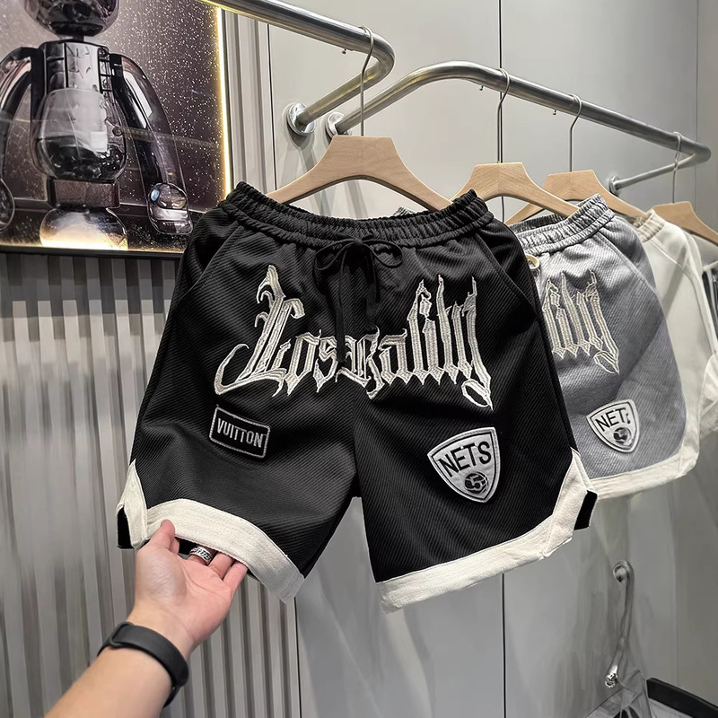 American-Style Basketball Shorts for Men, Summer Thin Training Sports Shorts, Street Hip-Hop Trendy Brand Embroidered Loose Pants