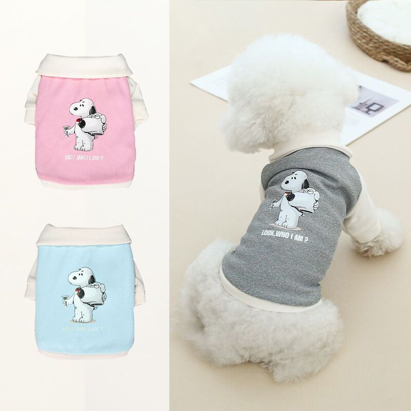 Pet Polo Shirt Spring & Fall Breathable and Comfortable Dog Waffle Sweatshirt Cartoon Snoopy Cat Clothes Small Size Dogs
