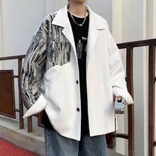 成熟稳重男装感小香风外套男ins潮牌痞帅扎染拼接工装夹克衫