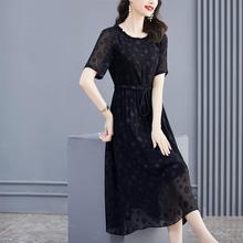 夏季中年媽媽裝真絲雪紡黑色連衣裙2023新款洋氣時尚減齡顯瘦