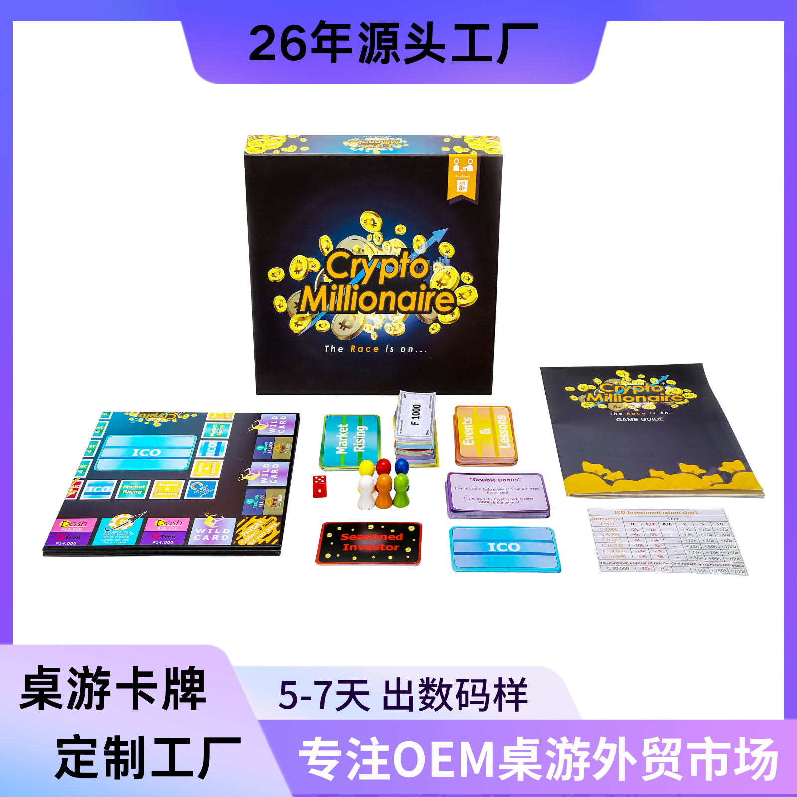 Factory Customized Banknote Token Cross-Border Board Game Multi-Accessory Tabletop Game Card Puzzle Board Game Set
