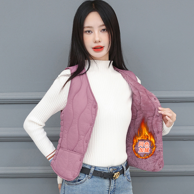 女士冬季羽绒棉马甲女短款加绒加厚保暖背心内穿坎肩修身内胆批发