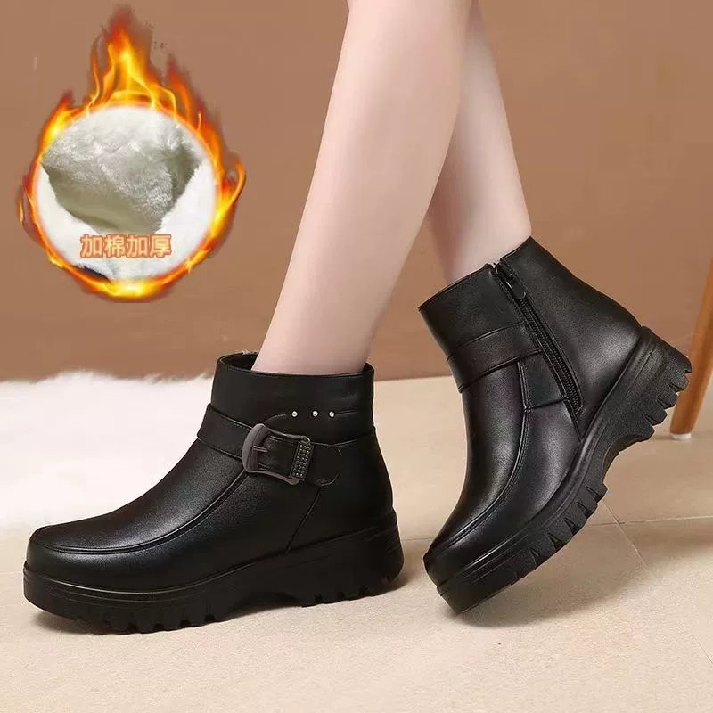 Зимняя бархатная ватная обувь теплая мама обувь нескользящая толстая хлопчатобумажная обувь среднего и пожилого возраста плоская подошва нескользкая молочная обувь