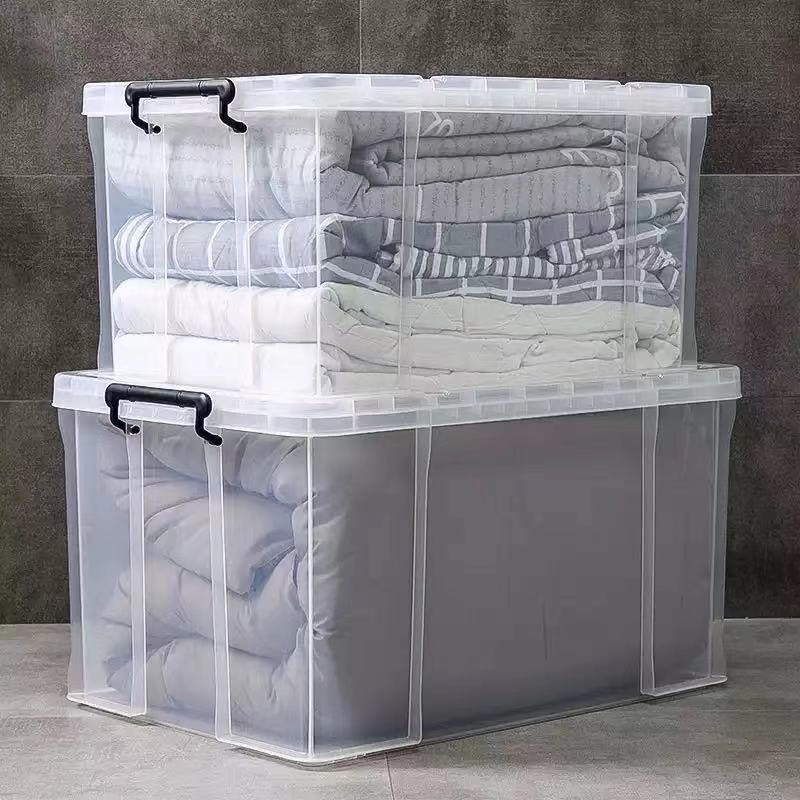 家用透明收纳箱 塑料手提带滚轮防尘箱  卧室整理衣物车载储物箱