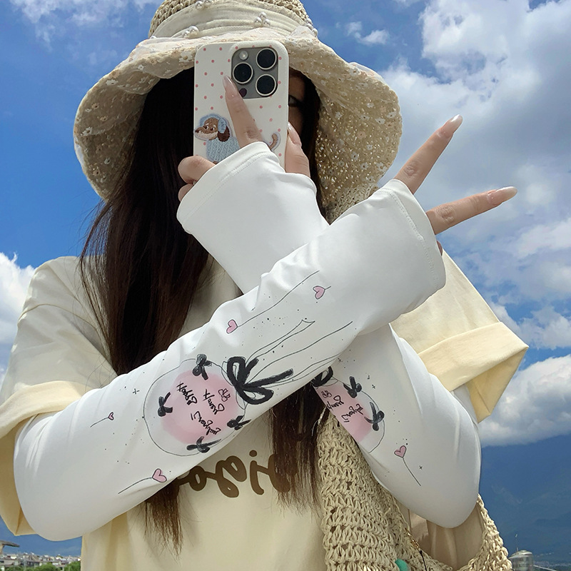 Protector solar manguito de hielo guantes ciclismo de verano manguito de hielo protector de brazo transpirable suelto cordón de dibujos animados manga de seda de hielo