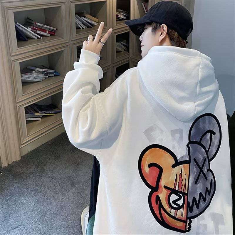 Men's Streetwear Cartoon Monster Letter Print Hoodie Graphic Sweatshirts with Kangaroo Pocket Design Long Sleeve Hoodie 2023 Casual Pullovers For Men_voghion.com