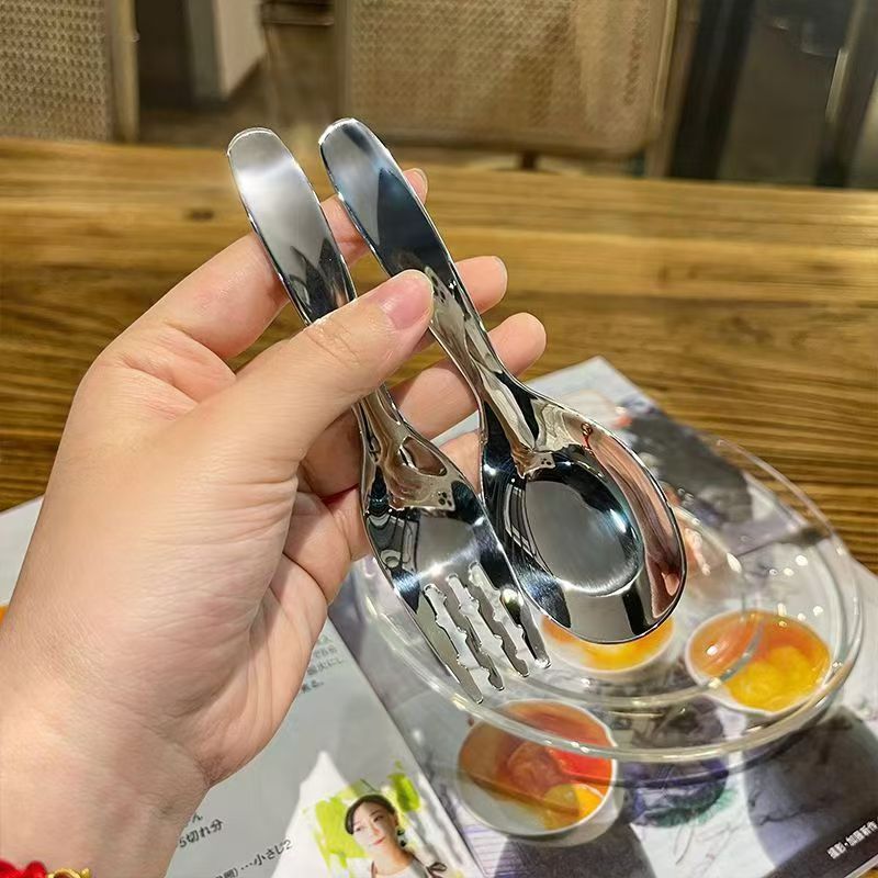 304 Stainless Steel Children's Spoon Baby Spoon Children's Fork Baby Spoon Food Supplementation Spoon Children's Feeding Spoon Portable suit