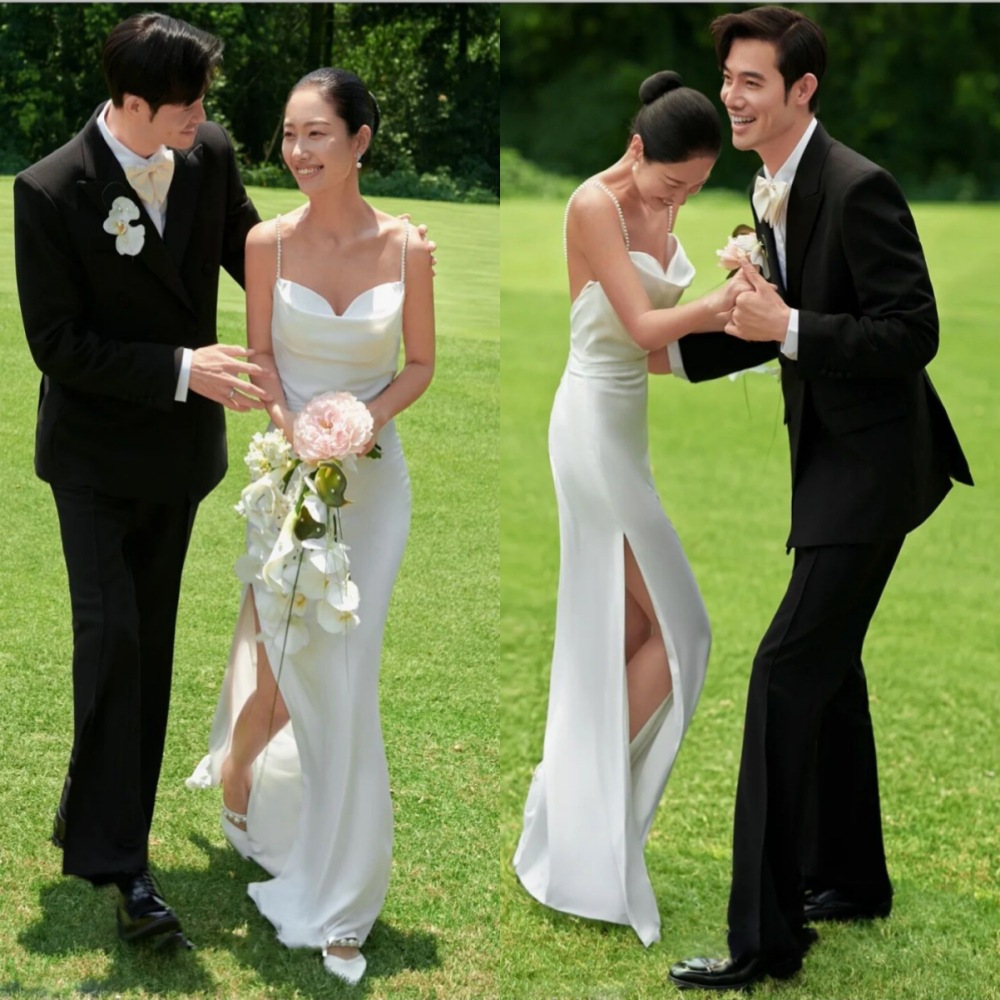 (2개) 새로운 사진 스튜디오 사진 테마 의류 외부 여행 사진 모리 잔디 화이트 간단한 슬링 리키 백 웨딩 원피스