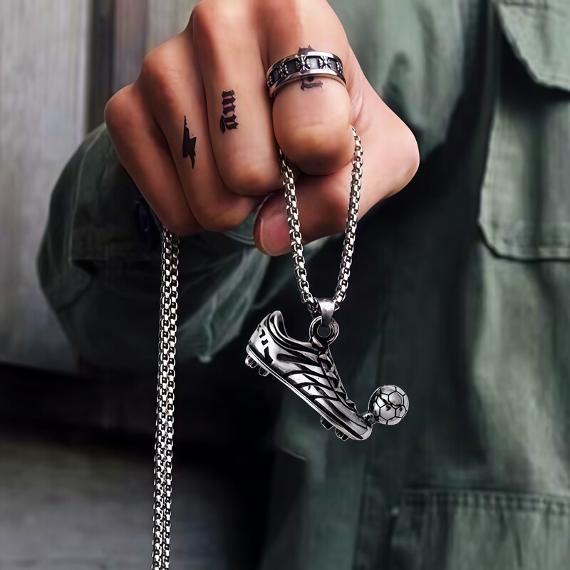 European and American Punk Style Street Fashion Personality Soccer Shoe Pendant Titanium Steel Necklace Unisex Hip-Hop Sweater Chain Trendy