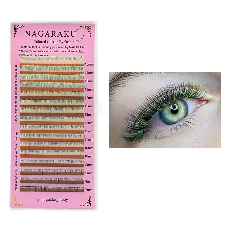 NAGARAKU Injerto Pestañas Color Natural Cabello redondo único Fluorescente Verde Púrpura Azul Polvo Gradiente Mezcla Pestañas postizas