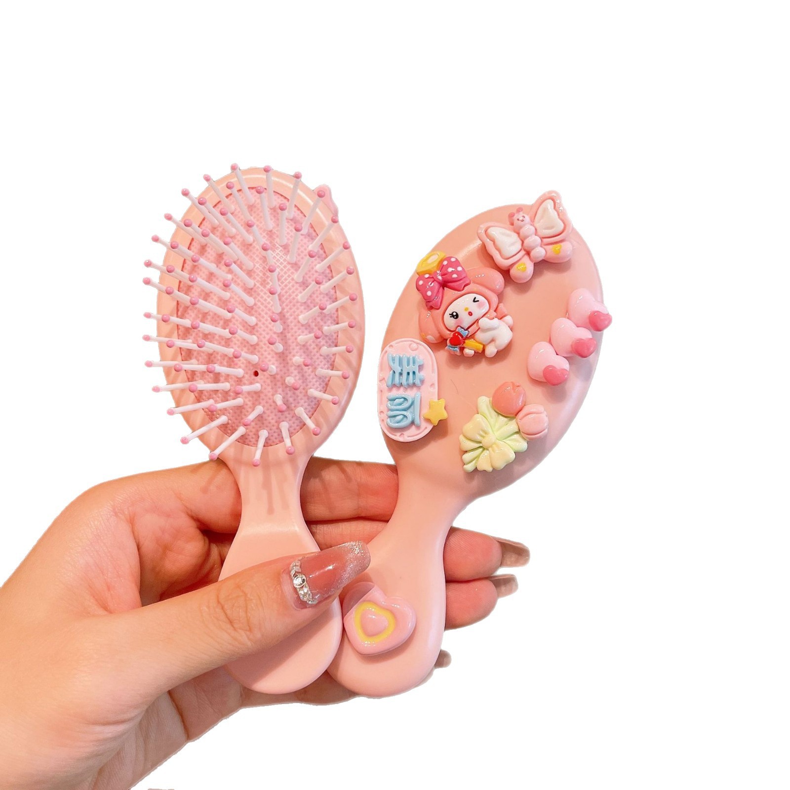 Lindo portátil con tapa plegable, peine de bolsa de aire plegable, masaje, peine pequeño, espejo, mini peine de colchón de aire portátil todo en uno, mujer