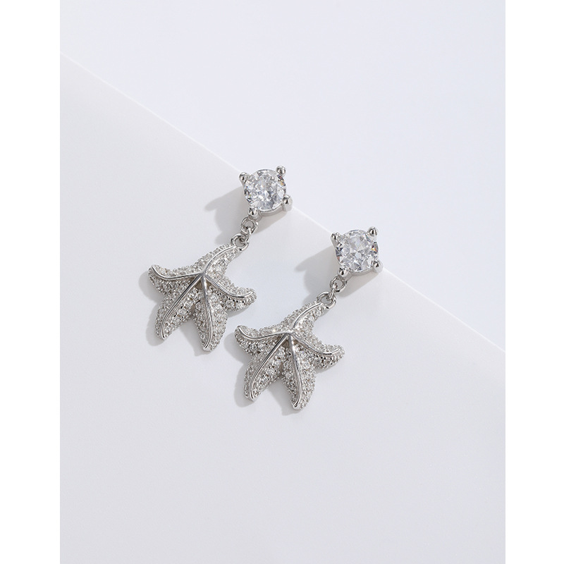 925 plata esterlina ZIRCON Starfish pendientes nicho femenino diseño 2023 nueva estrella pendientes de alta calidad joyería del oído