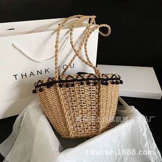 ins超火包 单肩草编包 度假欧美编织包女包沙滩包藤编包2021新款