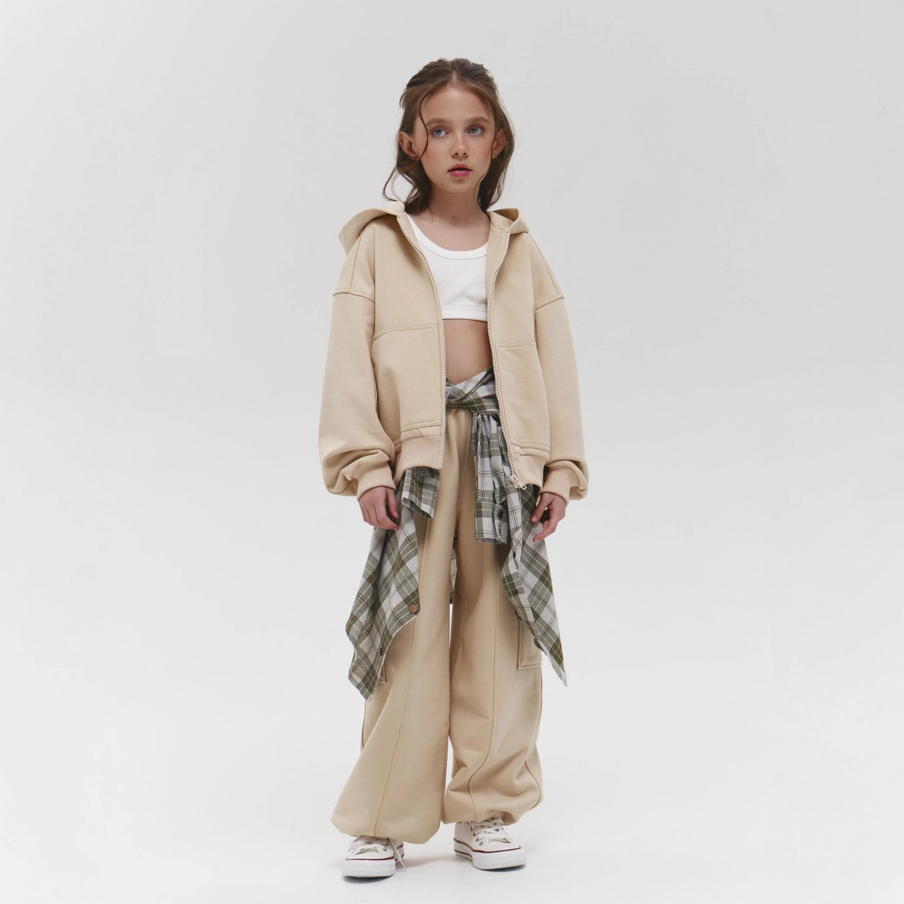 European And American Independent Station Hot Sale Casual Children's Solid Color Sleeve Hooded Zipper Cardigan Long_voghion.com