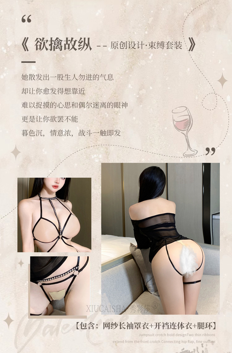 Open-Crotch Tulle Roleplay Lingerie Set with Jacket and Bodysuit, One Size — detail image 2