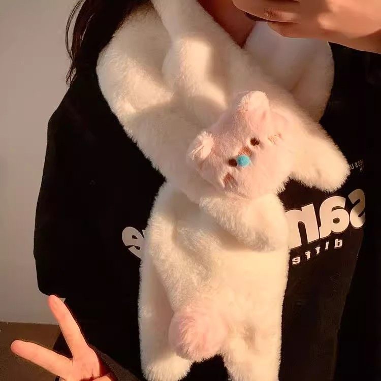 Cute plush neck warmer, cross-over scarf for women, autumn and winter, warm, thickened, versatile, cold-resistant, suitable for cycling, students, and young girls