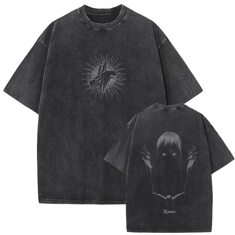 Washed Vintage Anime Chainsaw Man Makima Merch T-Shirt Unisex Comic Casual Oversized T-Shirt Men's Retro 1