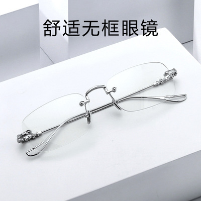 王一博同款时尚金属无框透明防蓝光男士眼镜框眼镜架厂家现货批发|ms