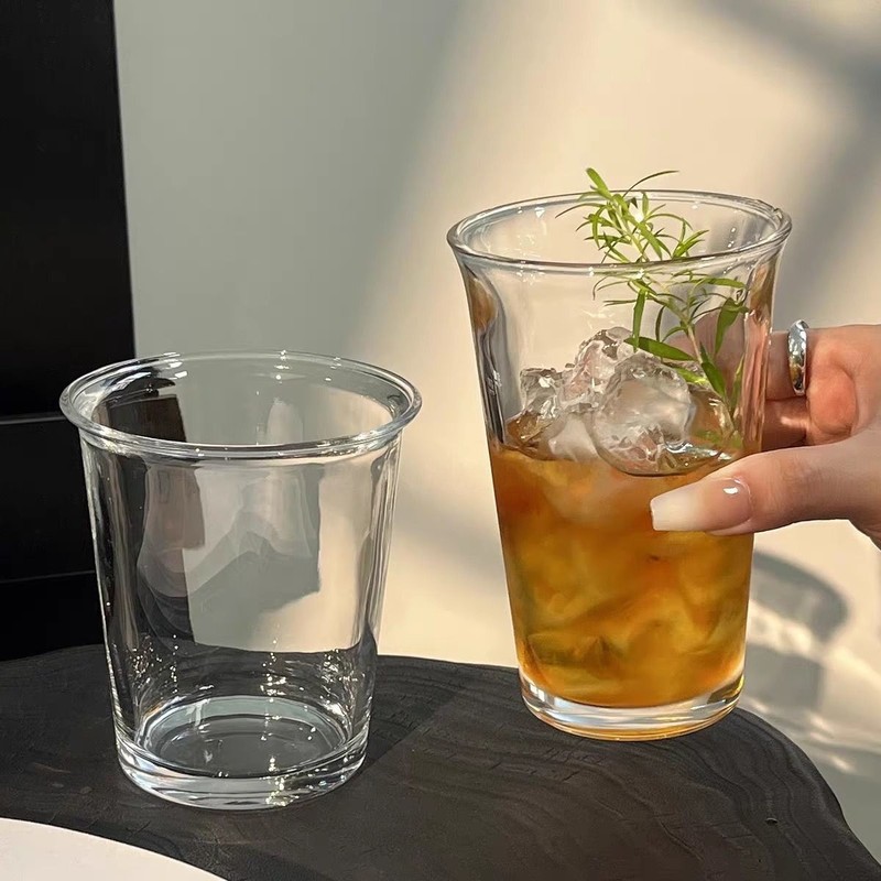 新款ins风加厚透明玻璃U型翻口杯小众冰美式咖啡杯家用牛奶早餐杯|undefined