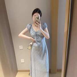法式连衣裙女夏季新款高级感超好看桔梗风碎花仙女长裙子收腰显瘦
