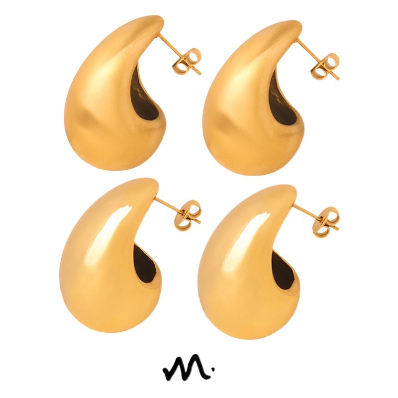 Europeo y americano transfronterizo nuevo diseño de nicho de alto grado simple titanio acero chapado en oro gota de agua pendientes de moda pendientes de la joyería para las mujeres