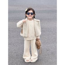 韩国童装两件套2023秋男女童针织套装宝宝甜美长袖麻花毛衣休闲裤
