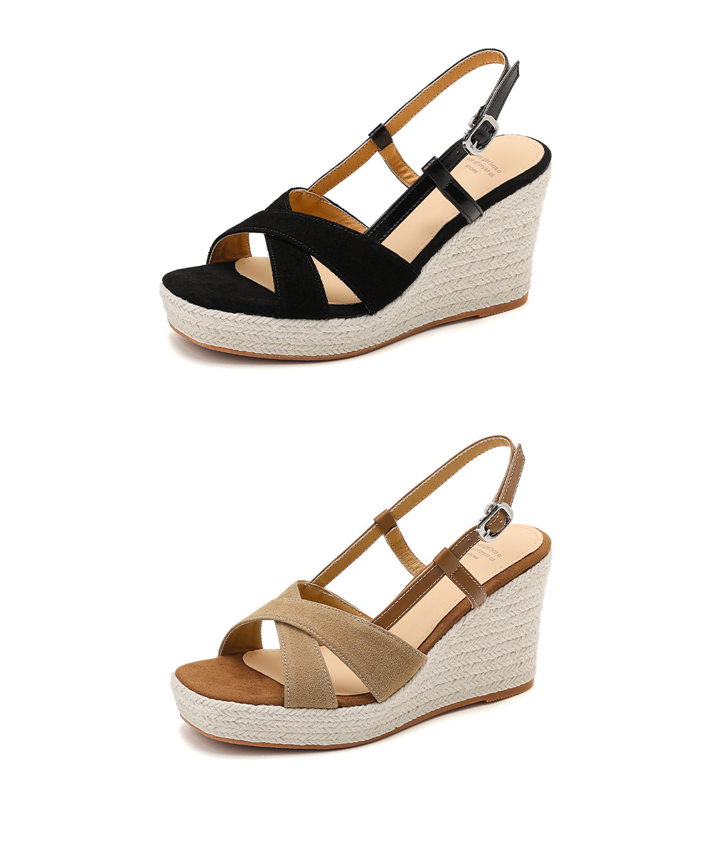 Sandal cao gót nữ đế xuồng phong cách Pháp, quai chéo đan, gót 9 cm — màu đen, màu mơ chi tiết 22