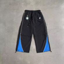 2-in-1 Casual Pants / Black embroidered streetwear style