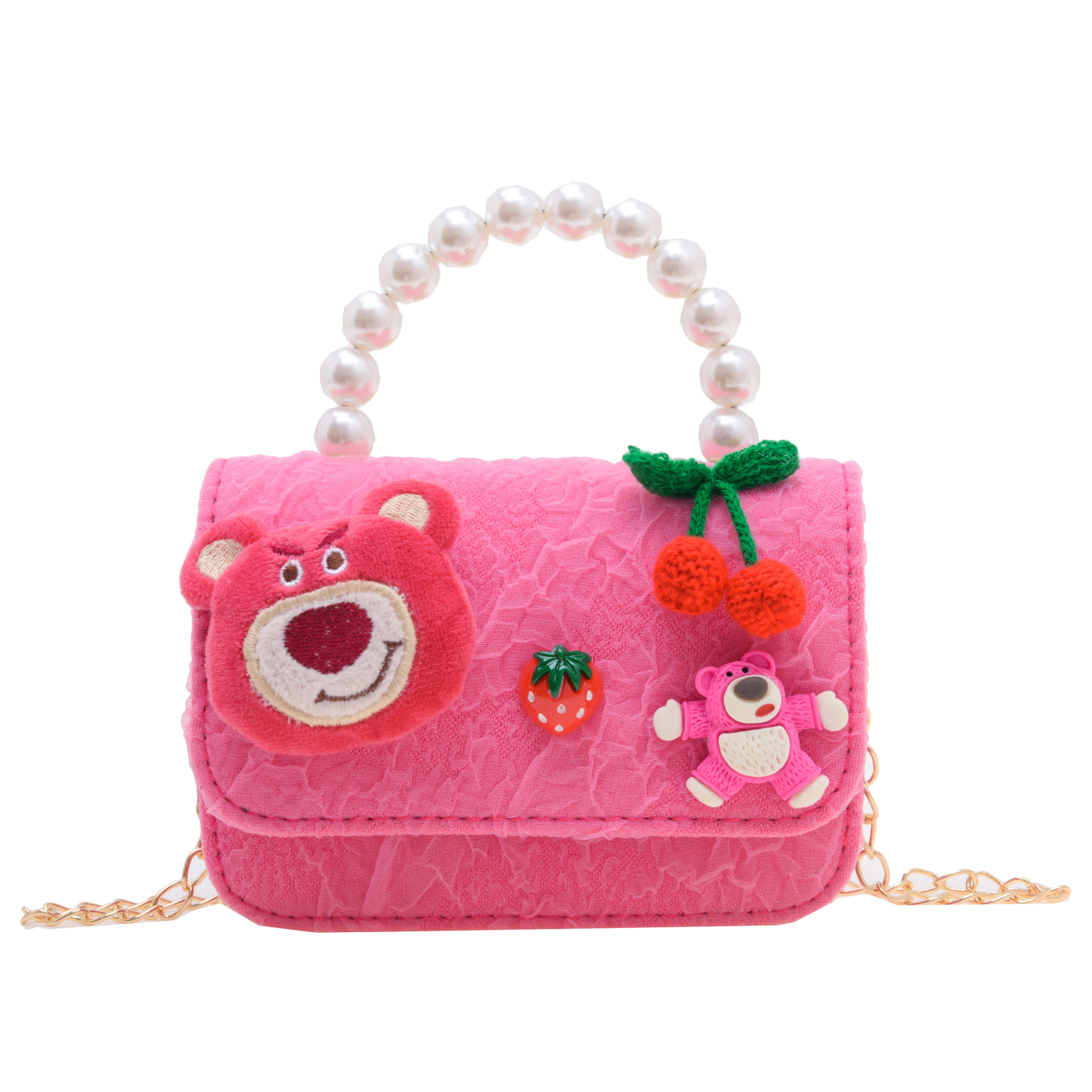Nuevo en línea rojo perla portátil bolso de los niños lindo suave lindo dibujos animados moda mensajero bolsa niña estilo occidental bolso de hombro