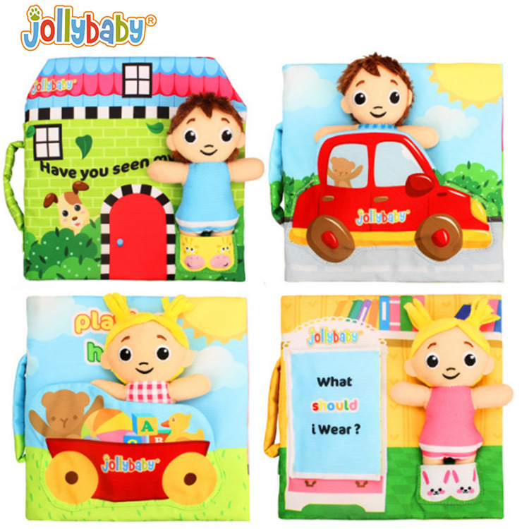 Jollybaby libro de tela a prueba de lágrimas cola de animal táctil tridimensional libro de tela educación temprana papel de timbre bebé Ilustración libro de tela