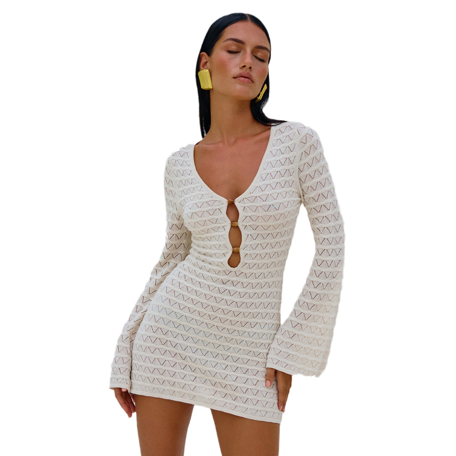 Vêtements pour femmes, couleur unie, sexy, enveloppé dans les hanches, tricoté, plage, bikini, maillot de bain, vêtements de protection solaire_voghion.com