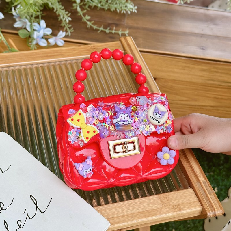 Nuevo bolso de pegamento de crema para niños bolso de mano DIY bolso de material de red chica bolso de hombro lindo