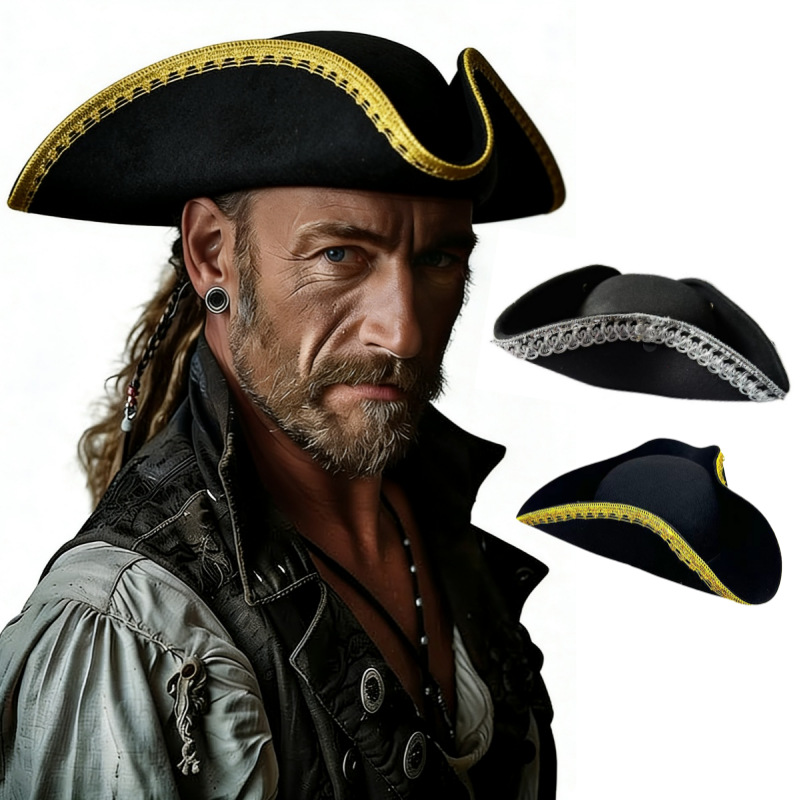 Cross-Border Carnival Christmas Party Performance Retro Caribbean Captain Pirate Hat Cos Men's Pirate Hat