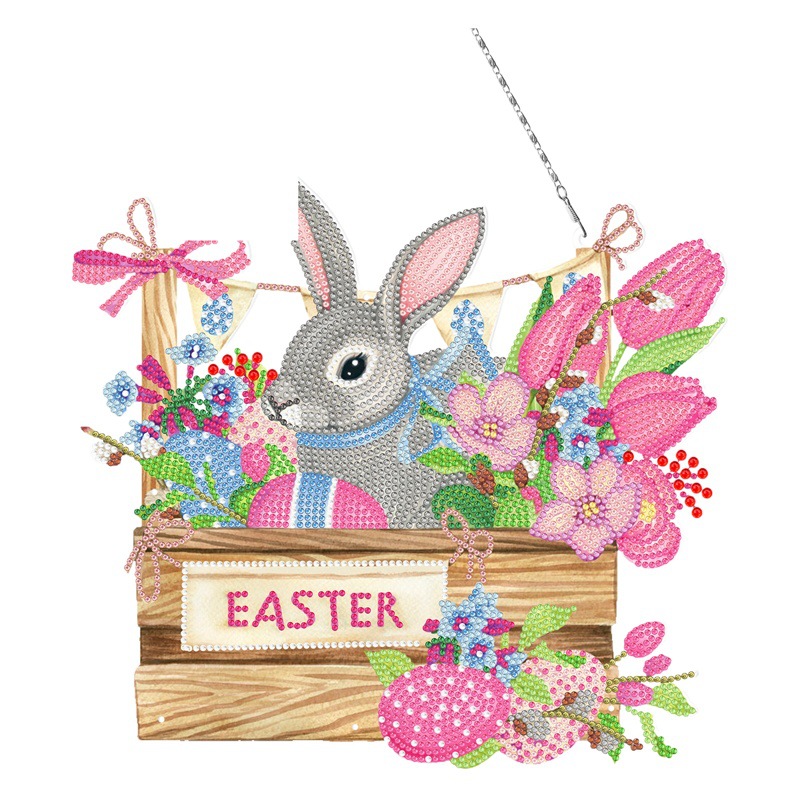 Accesorios para pintura de diamantes, pegatinas de diamantes hechas a mano con diseño de círculo de Pascua, decoraciones colgantes de Pascua, pinturas decorativas para sala de estar, disponibles para venta al por mayor