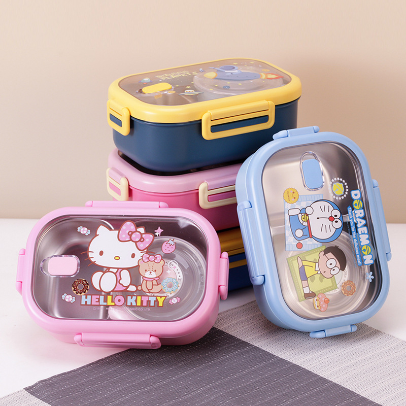 Caja de almuerzo de dibujos animados con tazón de sopa 304 compartimiento de acero inoxidable caja de almuerzo grado alimenticio empleado de oficina estudiante caja de almuerzo portátil