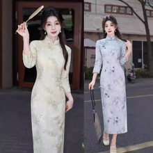 新中式复古改良少女旗袍春秋季年轻款高端气质优雅中袖日常连衣裙