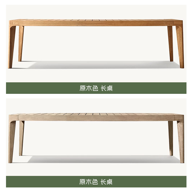 Mesa de comedor de madera maciza al aire libre transfronteriza Villa patio mesa larga de teca al aire libre Jardín de hotel Mesa de comedor de madera maciza al aire libre