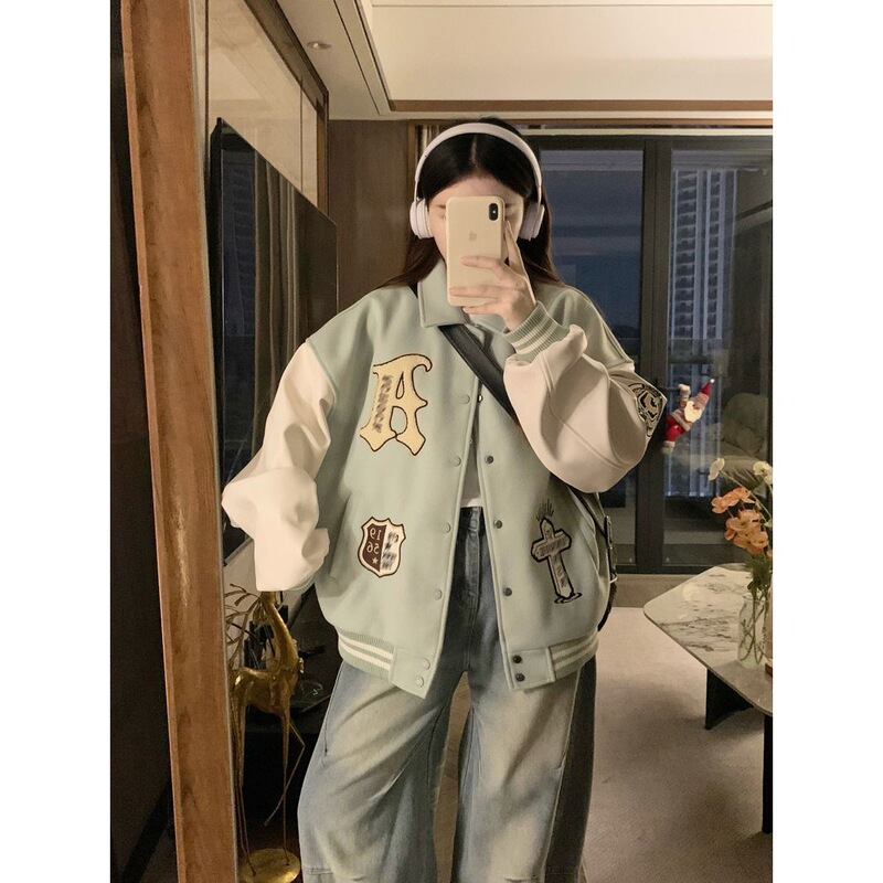 350g Thickened Wool Baseball Jacket with Heavy Letter Towel Embroidery for Women 2025 Versatile Couple Jacket Top