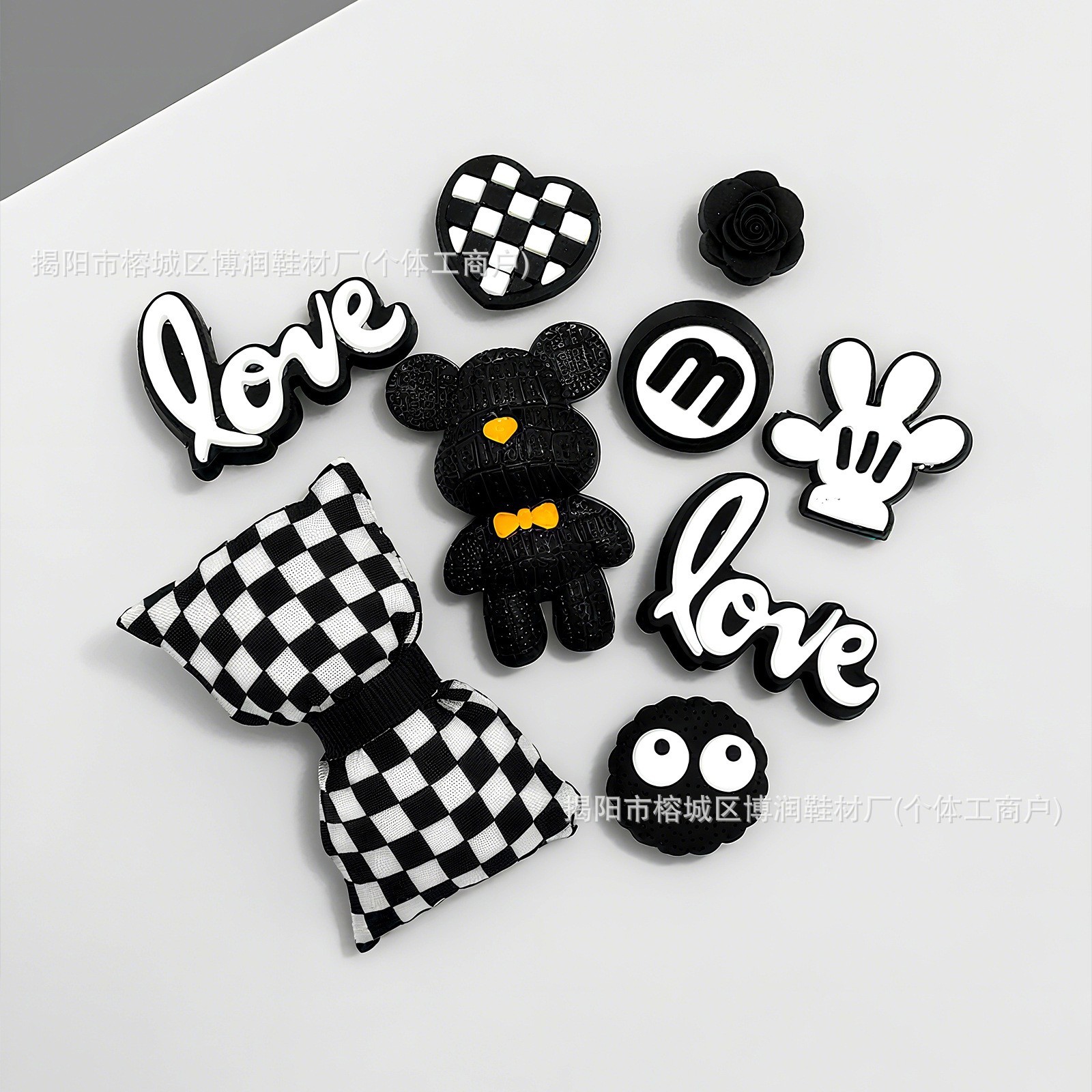 흑백 체크무늬 리본 폭력적인 곰 (버튼으로 직접 사용)