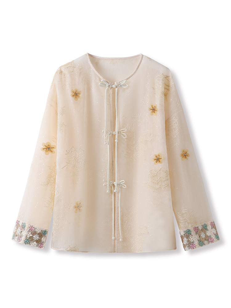 Spring apricot lace silk elegant design shirt