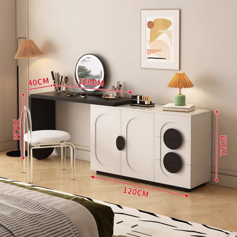 Mesa de maquillaje de sentido premium de diseñador minimalista moderno, armario de almacenamiento de tocador minimalista italiano, dormitorio de estilo crema integrado