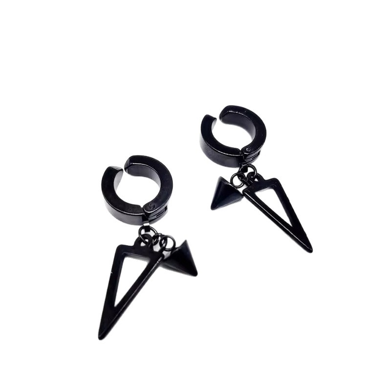 Boucles d'oreilles triangulaires tendance pour hommes, style punk minimaliste, en acier titane résistant à la décoloration, boucles d'oreilles pendantes uniques et polyvalentes_voghion.com