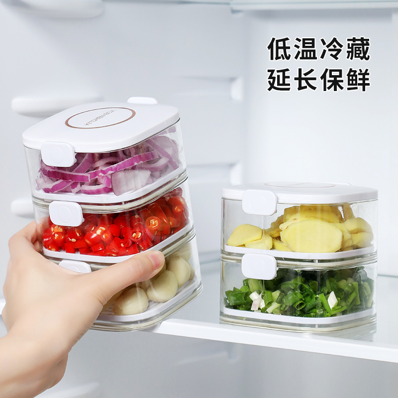 Caja de preservación de cebollas, caja de preservación de cocina, caja de sellado de alimentos superposición, caja de almacenamiento, caja de almacenamiento, refrigerador