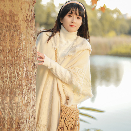 Button shawl bohemian tassel sweater knitted sweater Yunnan Qinghai travel pullover hooded cloak spring and autumn women