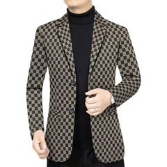 2024春の男性のビジネスカジュアル秋の紳士服のスーツの格子のファッションは韓国版の中で青年のコートを修理します。