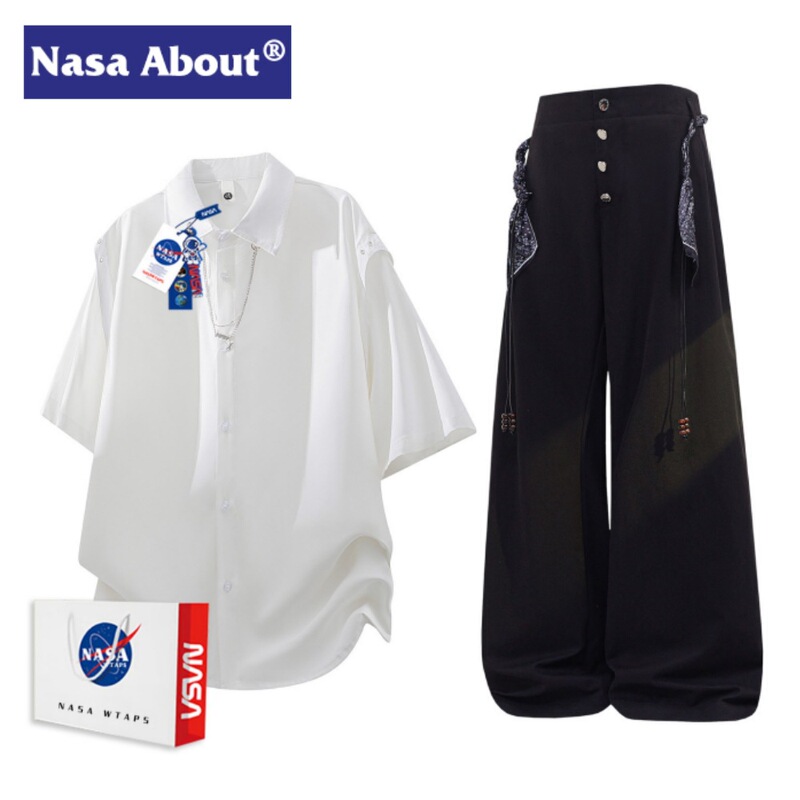 Nasa about American High Street Casual Suit Men's Summer Short-Sleeved Shirt and Pants Two-Piece Set Trendy Outfit Nasa about American High Street Casual Suit Men's Summer Short-Sleeved Shirt and Pants Two-Piece Set Trendy Outfit