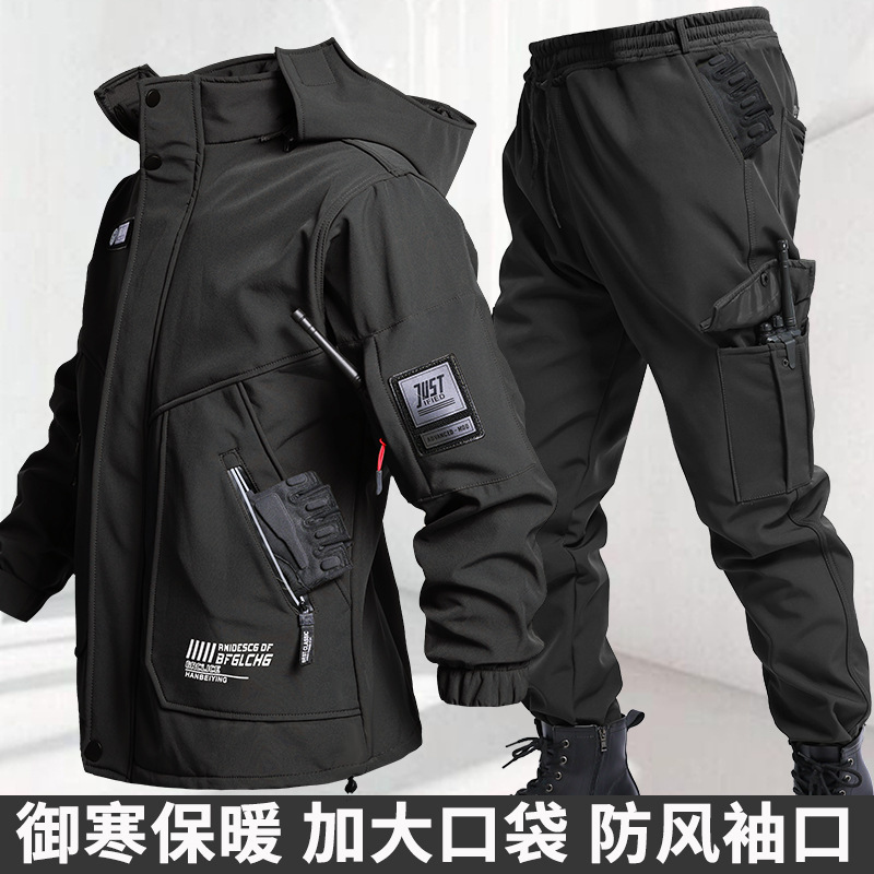 Invierno de lana impermeable y cálida ropa de asalto multibolsillo bicicleta al aire libre tácticas de pesca silvestre de cáscara suave trabajo resistente al desgaste