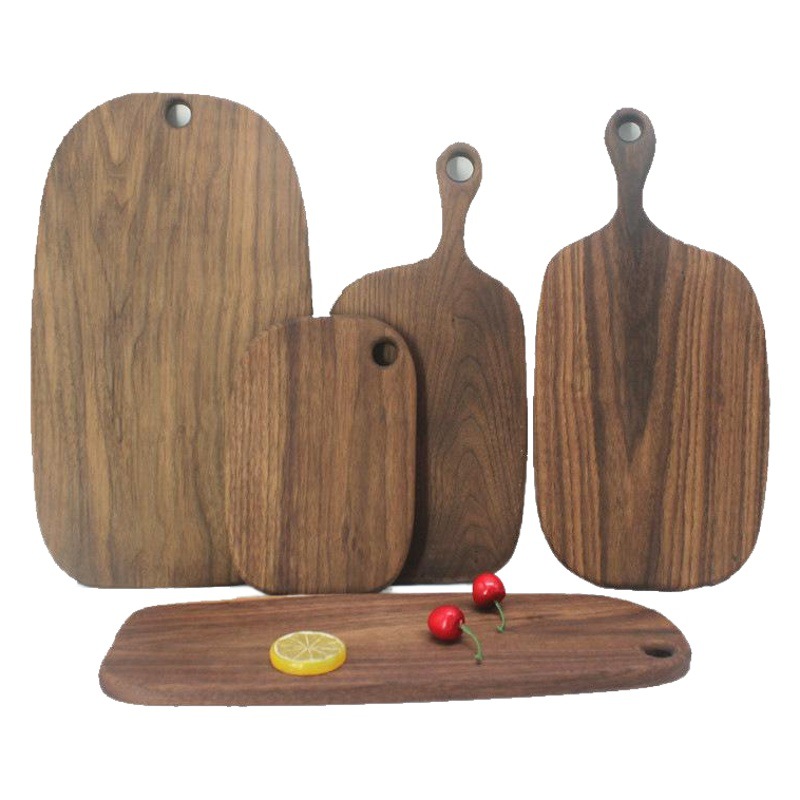 Tablero de pan de madera maciza tabla de cortar de madera de nogal negro tabla de cortar con mango colgando placa occidental multifuncional tabla de cortar de madera